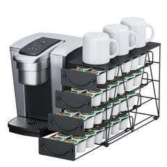 HFHOME Coffee Pod Holder For Counter Pod Holder for K-cups 4-tier Metal Coffee Capsule Storage Drawer 56 Capacity Pods Organizer for Cafe Counter Home Office or Kitchen Black