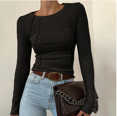 Chic Long Sleeve Split Hem Knit Top